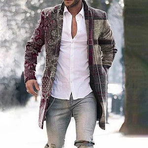 Contrast Pattern Patchwork Plaid Print Mid-Length  Coat - DUVAL