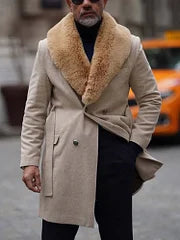 Beige Belt Eco Fur Long Coat - DUVAL
