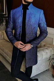 Gradient Color Stand Up Collar Tweed Coat - DUVAL