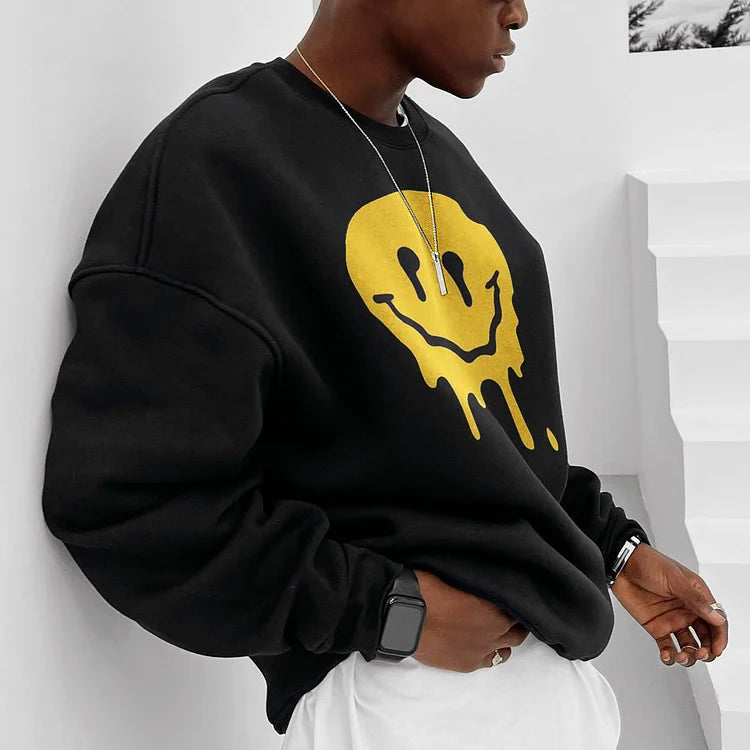 Fashion Smiley Printed Oversized Casual Sweatshirt - DUVAL
