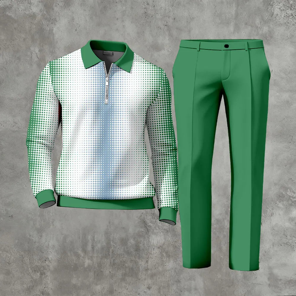 Long Sleeved Casual Quarter Zip Two-Piece Set - DUVAL