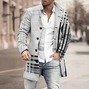 Casual Gradient Light Gray Plaid Print Coat - DUVAL