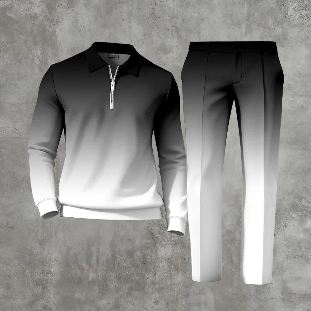 Long Sleeved Casual Quarter Zip Two-Piece Set - DUVAL