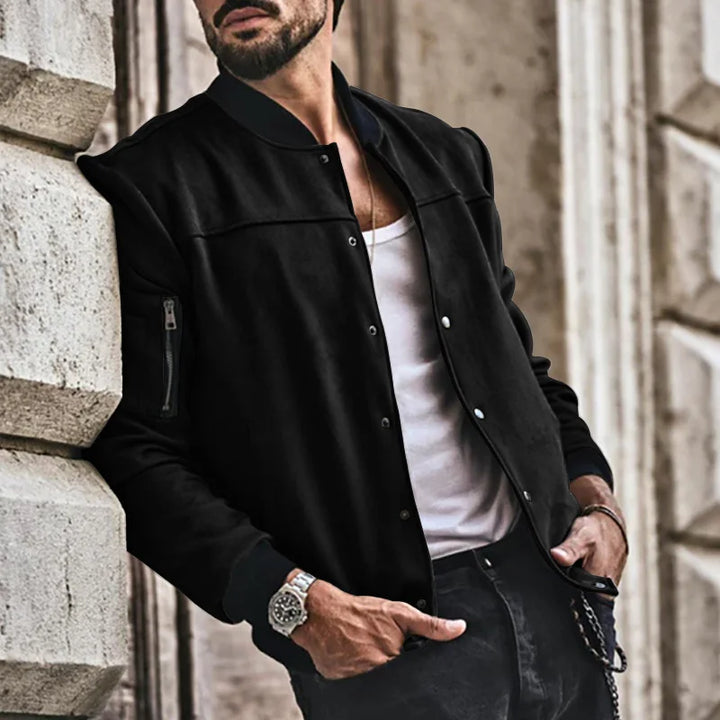 Suede Stand Collar Button Jacket - DUVAL