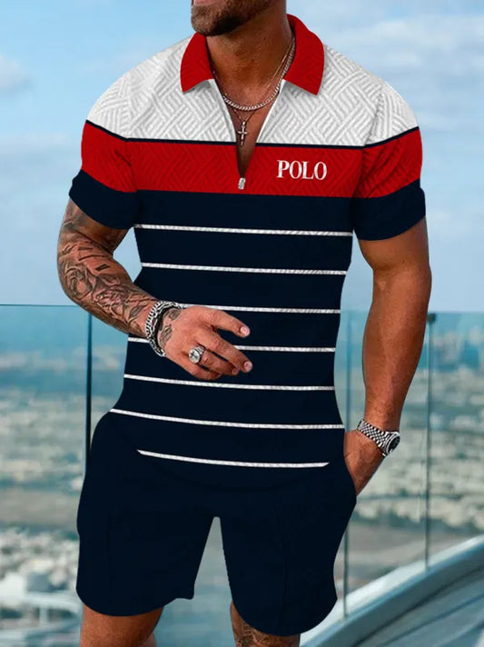 Polo Short Sleeve Zipper Two-Piece Set