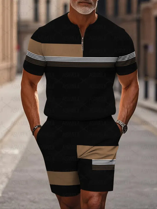 Short Sleeve Zipper Two-piece Set