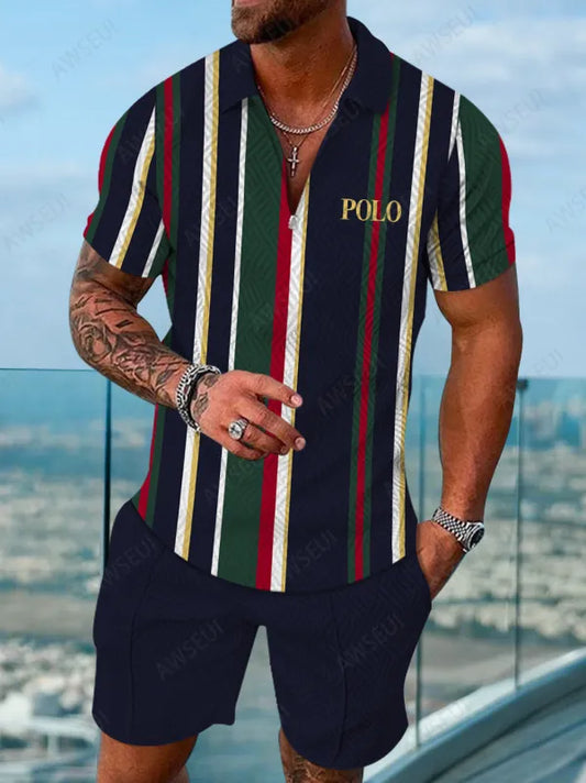 Polo Short Sleeve Zipper Two-Piece Set