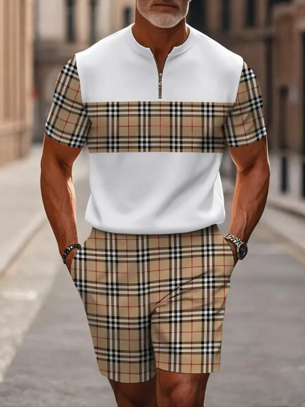 Short Sleeve Zipper Two-piece Set - DUVAL