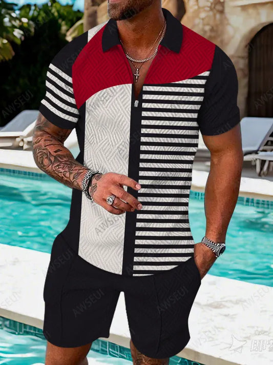 Polo Short Sleeve Zipper Two-Piece Set