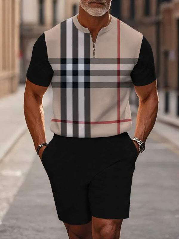 Short Sleeve Zipper Two-piece Set - DUVAL