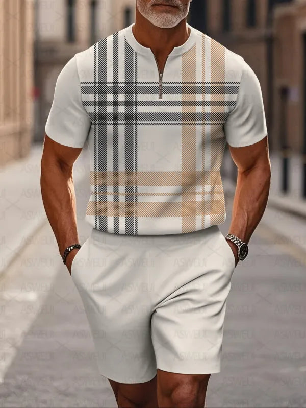 Short Sleeve Zipper Two-piece Set - DUVAL