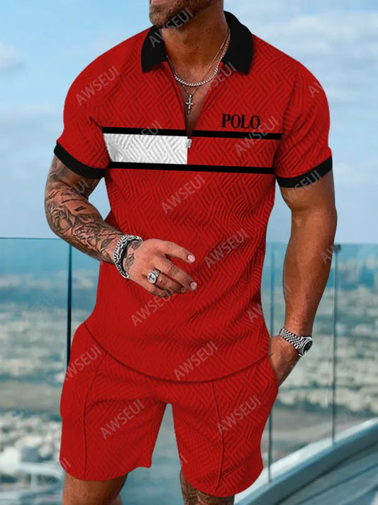 Polo Short Sleeve Zipper Two-Piece Set