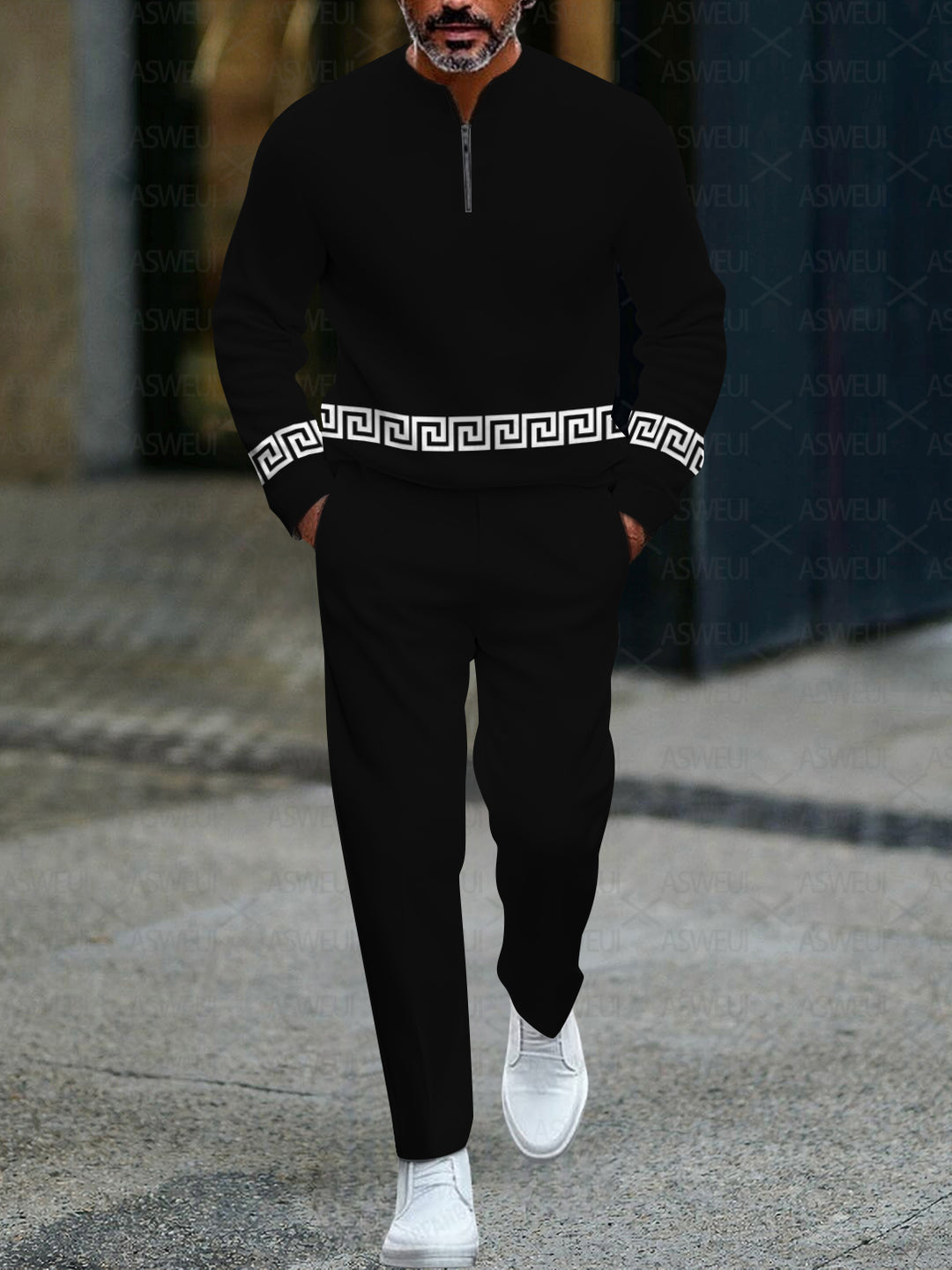 Zipper Long Sleeve Long Pants Two-Piece Set - DUVAL