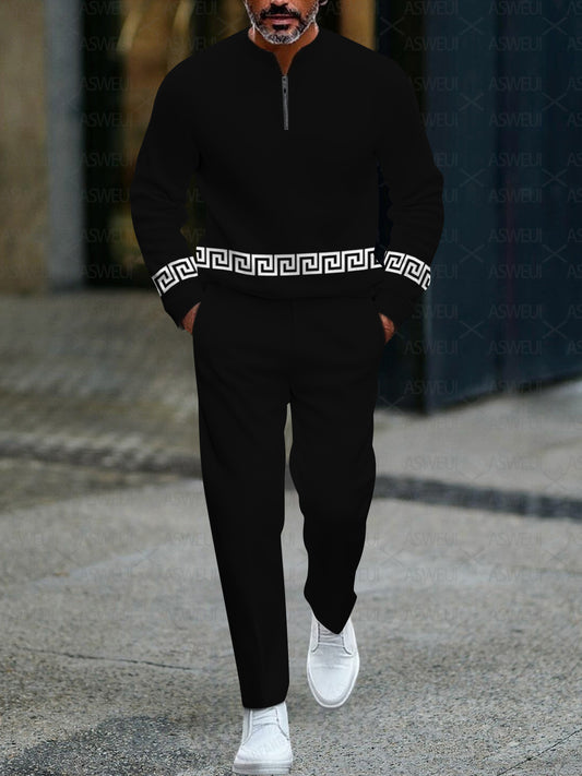 Zipper Long Sleeve Long Pants Two-Piece Set