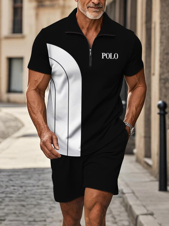 Polo Short Sleeve Zipper Two-Piece Set - DUVAL