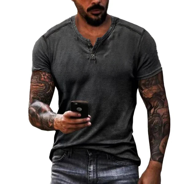 Casual Solid Color Henley Collar Short Sleeve T-Shirt