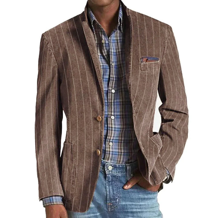 Vintage Striped Lapel Single-Breasted Blazer - DUVAL