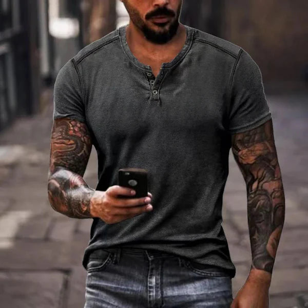 Casual Solid Color Henley Collar Short Sleeve T-Shirt