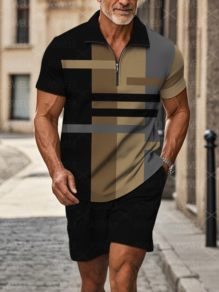 Polo Short Sleeve Zipper Two-Piece Set - DUVAL