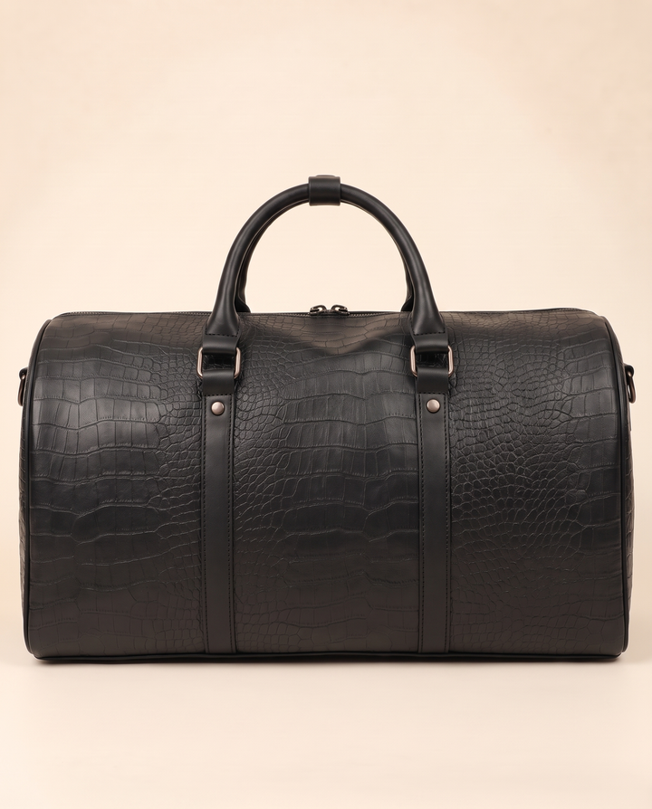 The Lucerne 50 croc weekender in black, back view