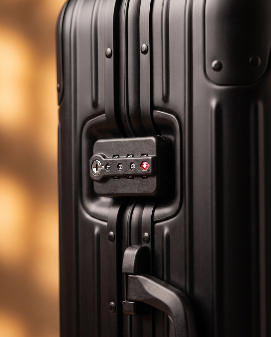 The Verbier aluminum suitcase in black, detail close-up
