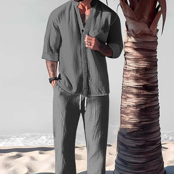 Loose Casual Solid Color Half Sleeve Shirt Trousers Se - DUVAL