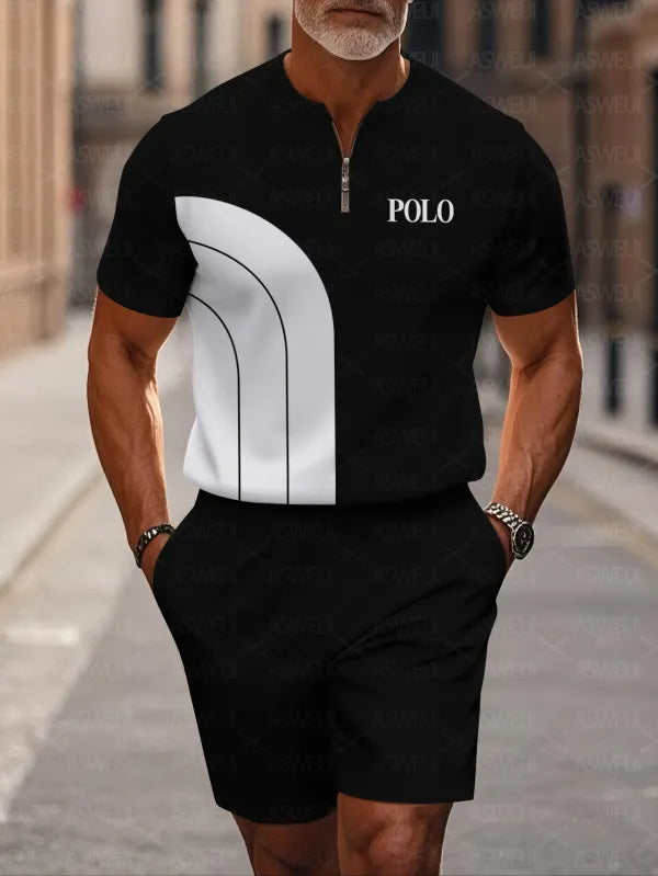 Short Sleeve Zipper Two-piece Set - DUVAL