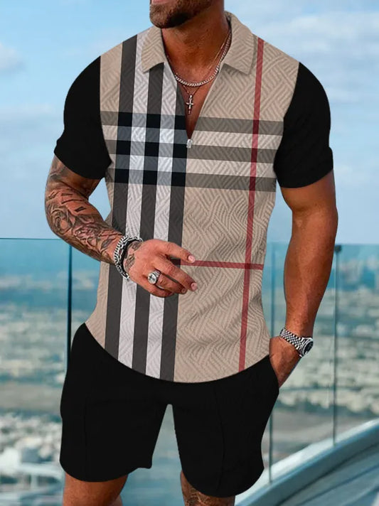 Polo Short Sleeve Zipper Two-Piece Set