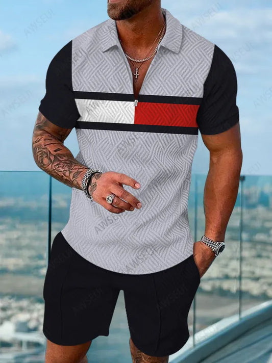 Polo Short Sleeve Zipper Two-Piece Set