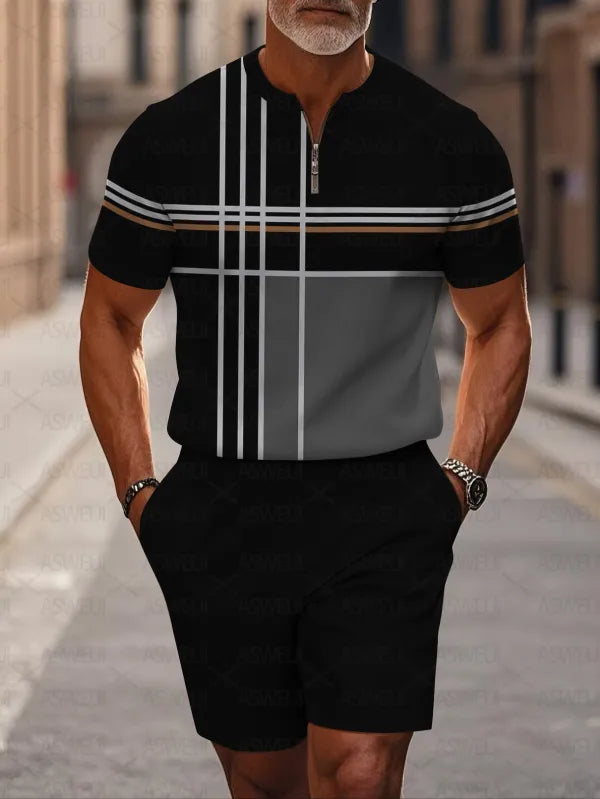 Short Sleeve Zipper Two-piece Set - DUVAL