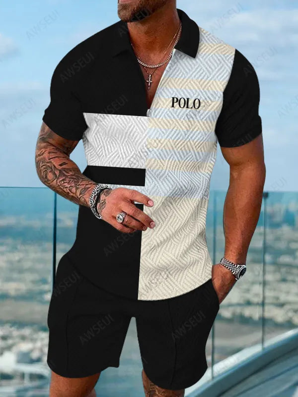 Polo Short Sleeve Zipper Two-Piece Set