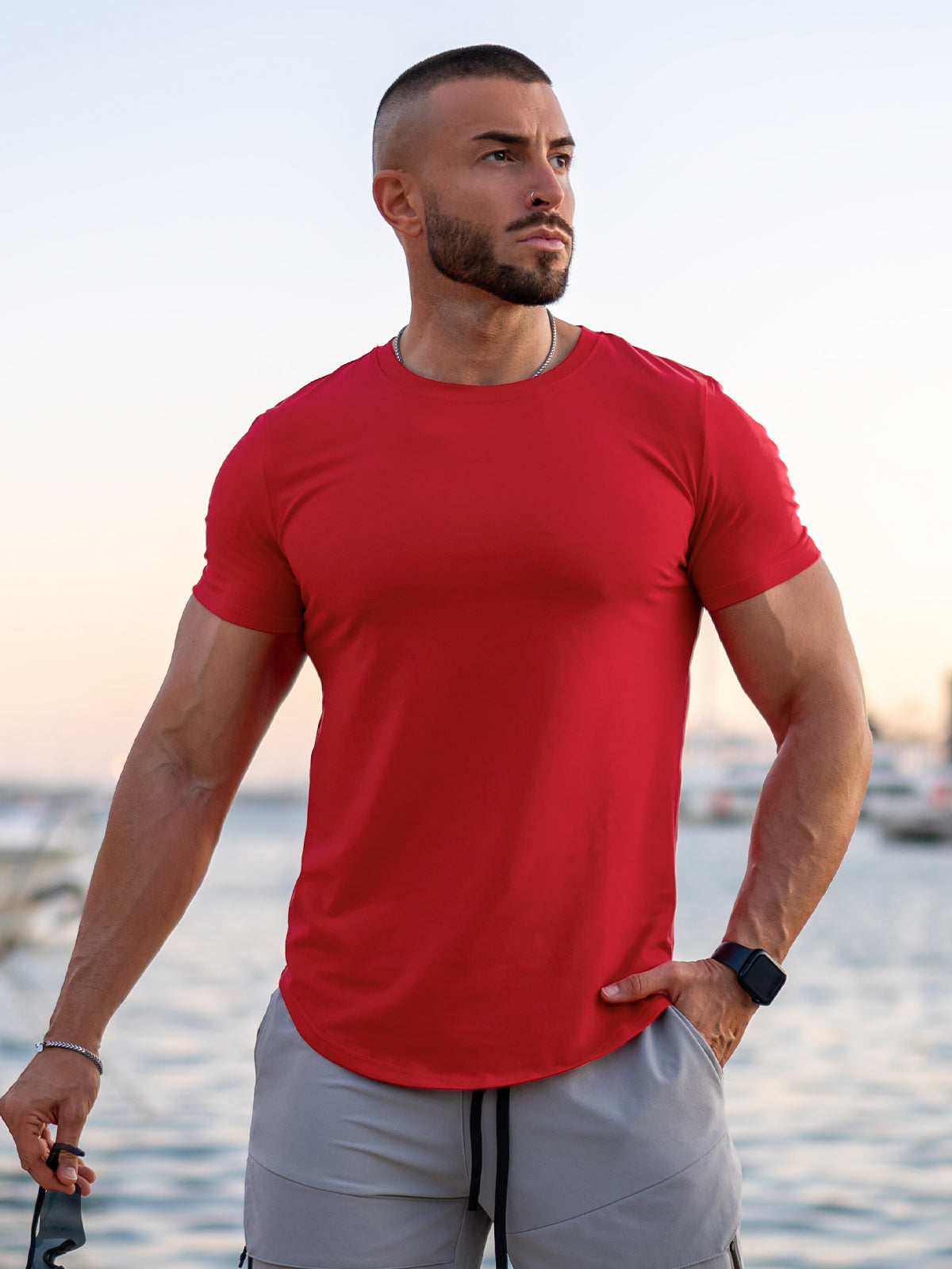 Kore Curved Hem T-shirt Muscle Fit Crew Neck-New