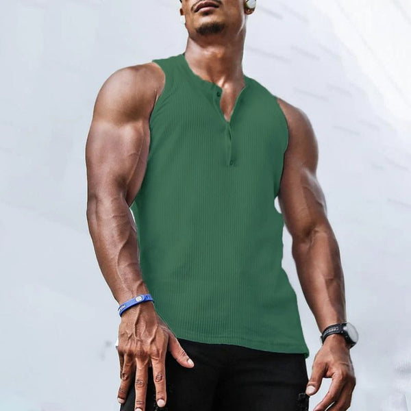 Solid Color Henley Collar Tank Top