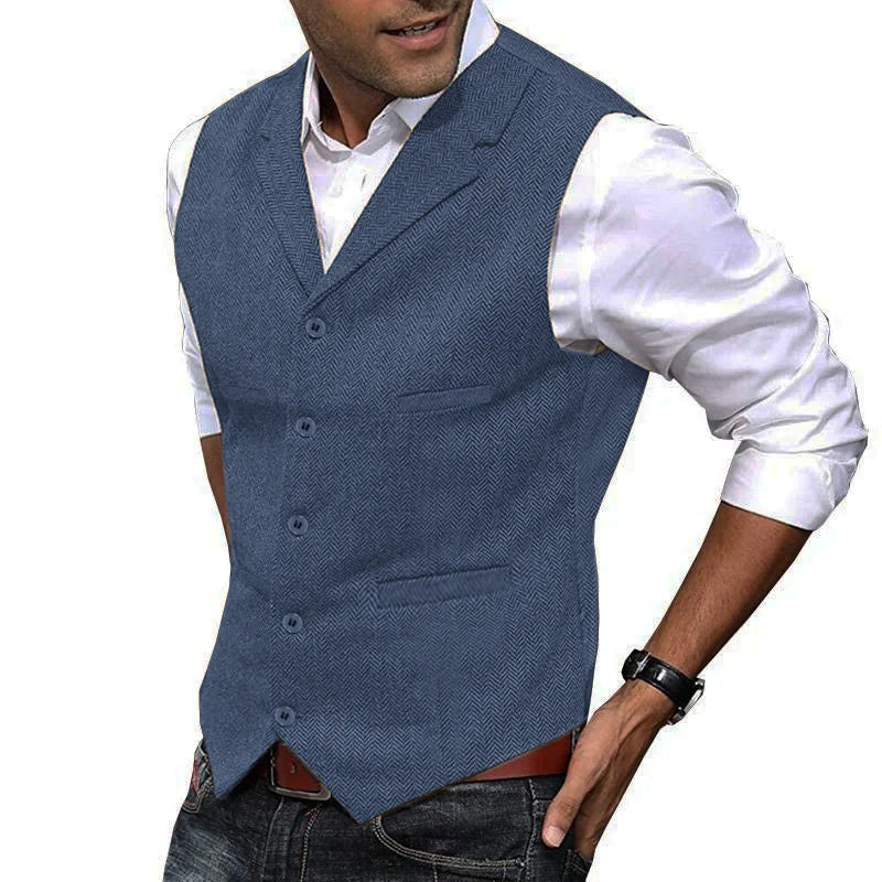 Vintage Herringbone Lapel Single Breasted Slim Vest