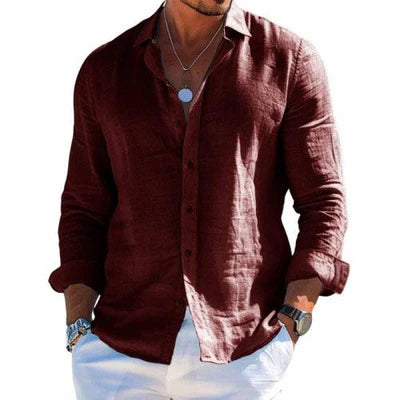 Cotton and Linen Casual Solid Color Lapel Shirt