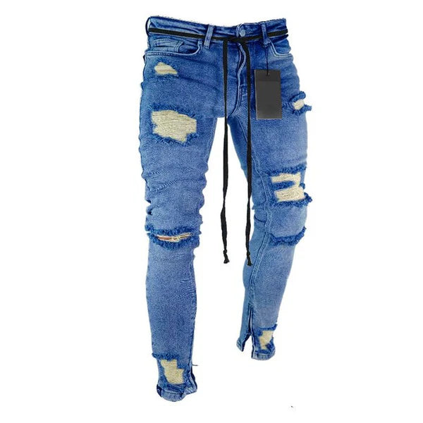 Ripped Zipper Biker Jeans