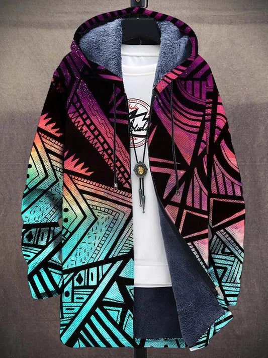 Men's Art Gradient Pattern Print Hooded Two-Pocket Fleece Cardigan Jacket