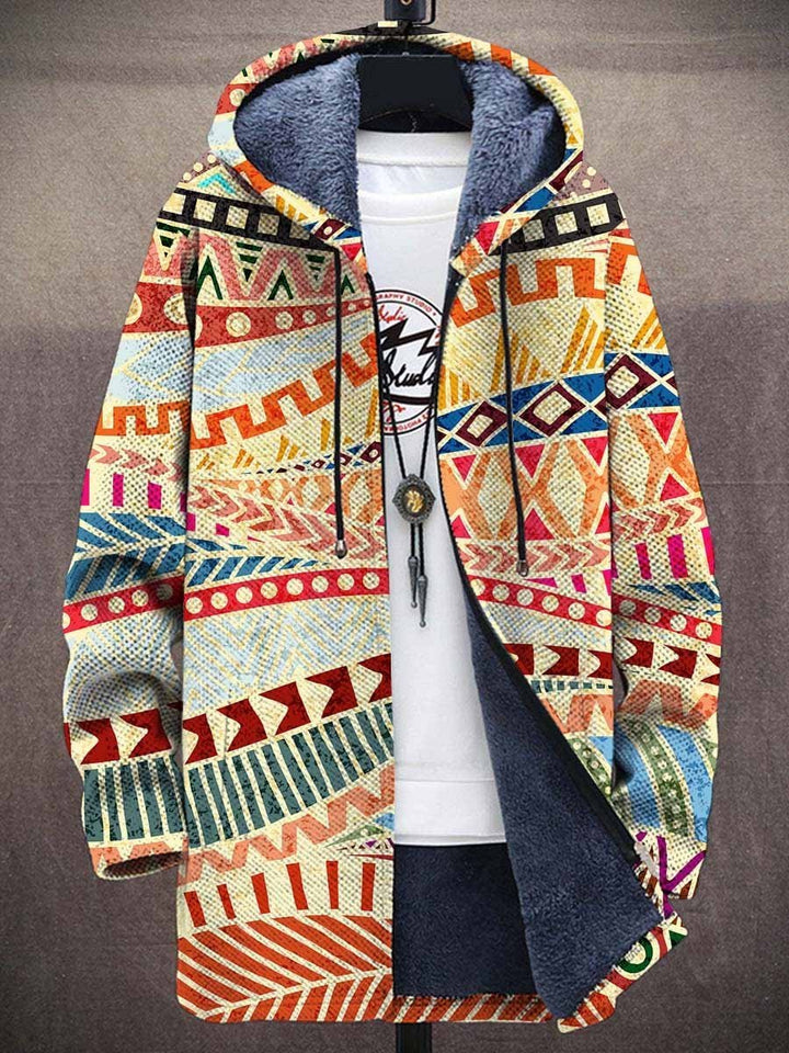 Art Ripple Print Hooded Two-Pocket Fleece Cardigan Jacket - DUVAL