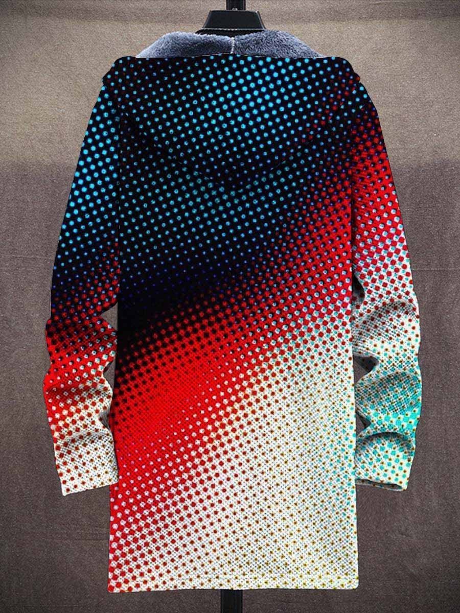 Men's Multicolor Polka Dot Print Hooded Two-Pocket Fleece Cardigan