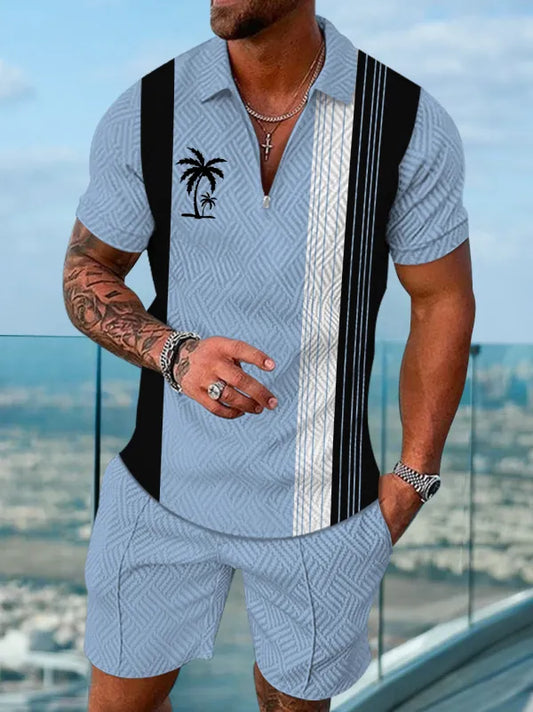 Polo Short Sleeve Zipper Two-Piece Set