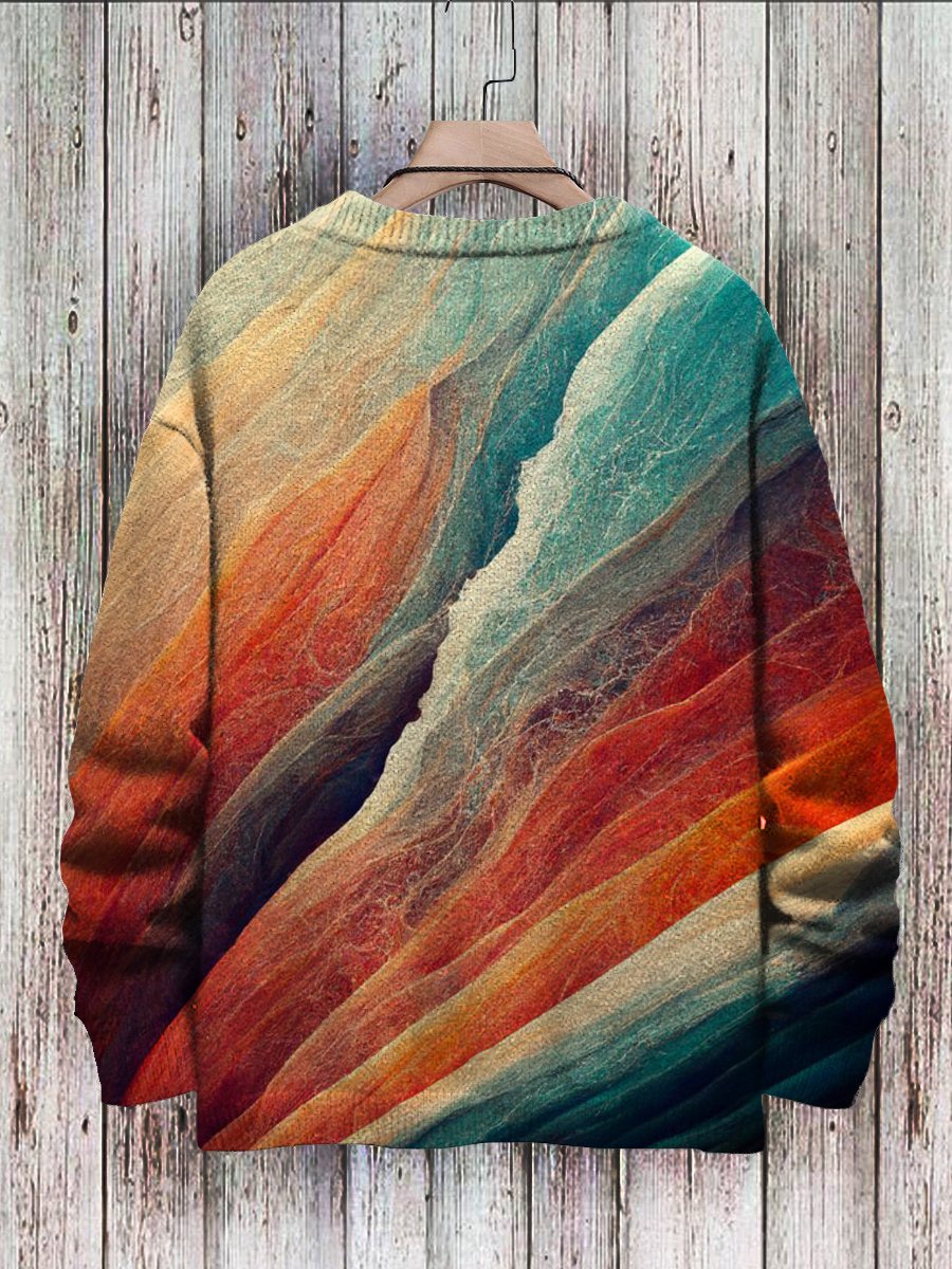 Men's Sweater Vintage Abstract Art Print Casual Knit Pullover Sweater