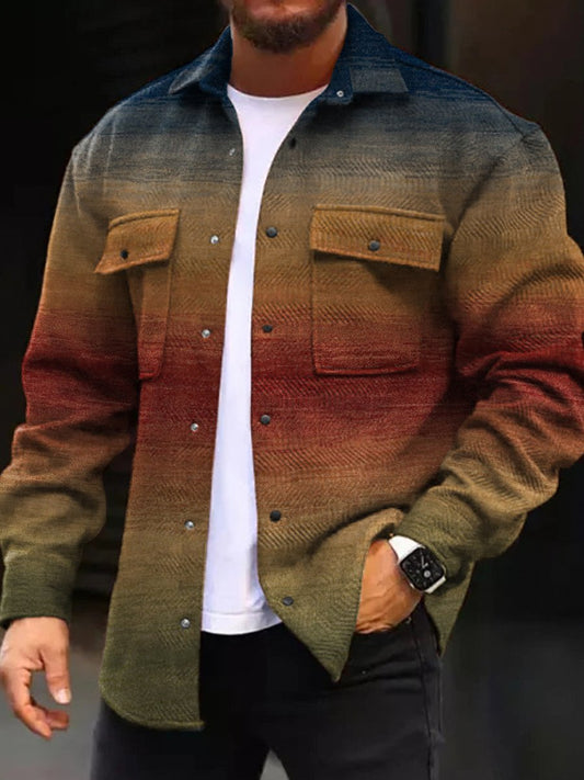 Men's Casual Jacket Ombre Print Long Sleeve Pockets Jacket