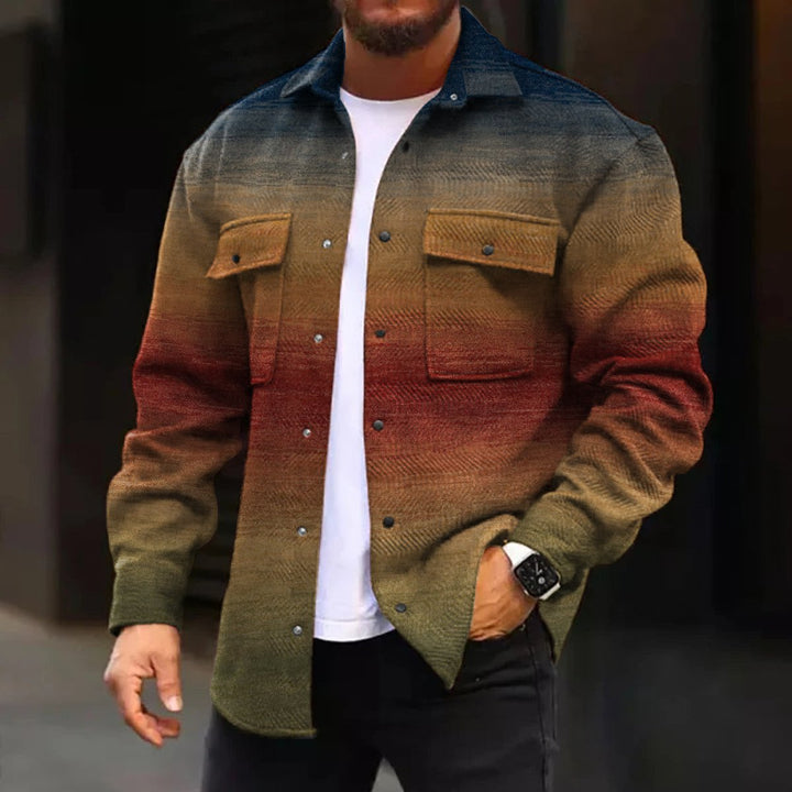 Casual Jacket Ombre Print Long Sleeve Pockets Jacket - DUVAL
