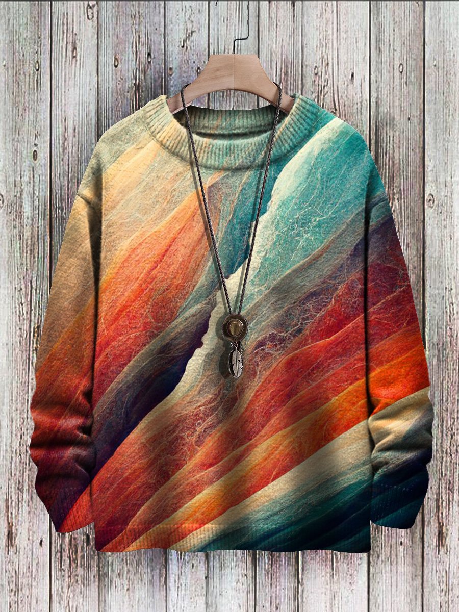 Sweater Vintage Abstract Art Print Casual Knit Pullover Sweater - DUVAL