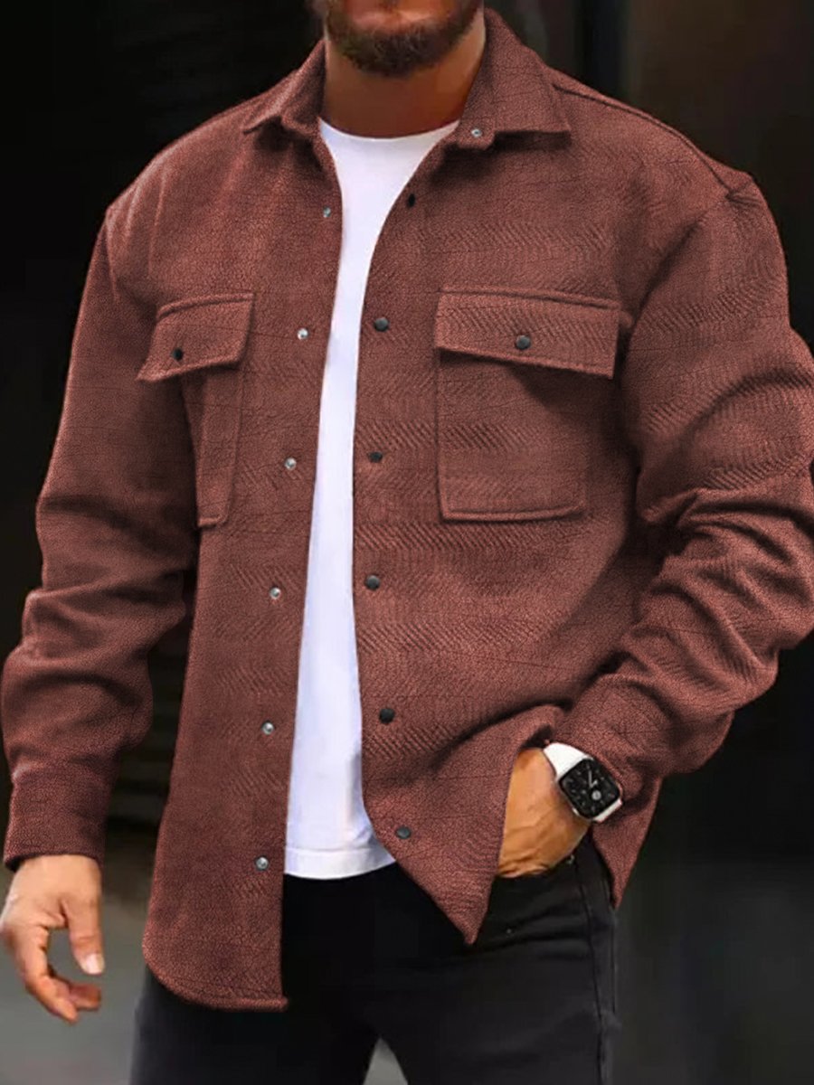 Casual Jacket Brown Print Long Sleeve Pockets Jacket - DUVAL