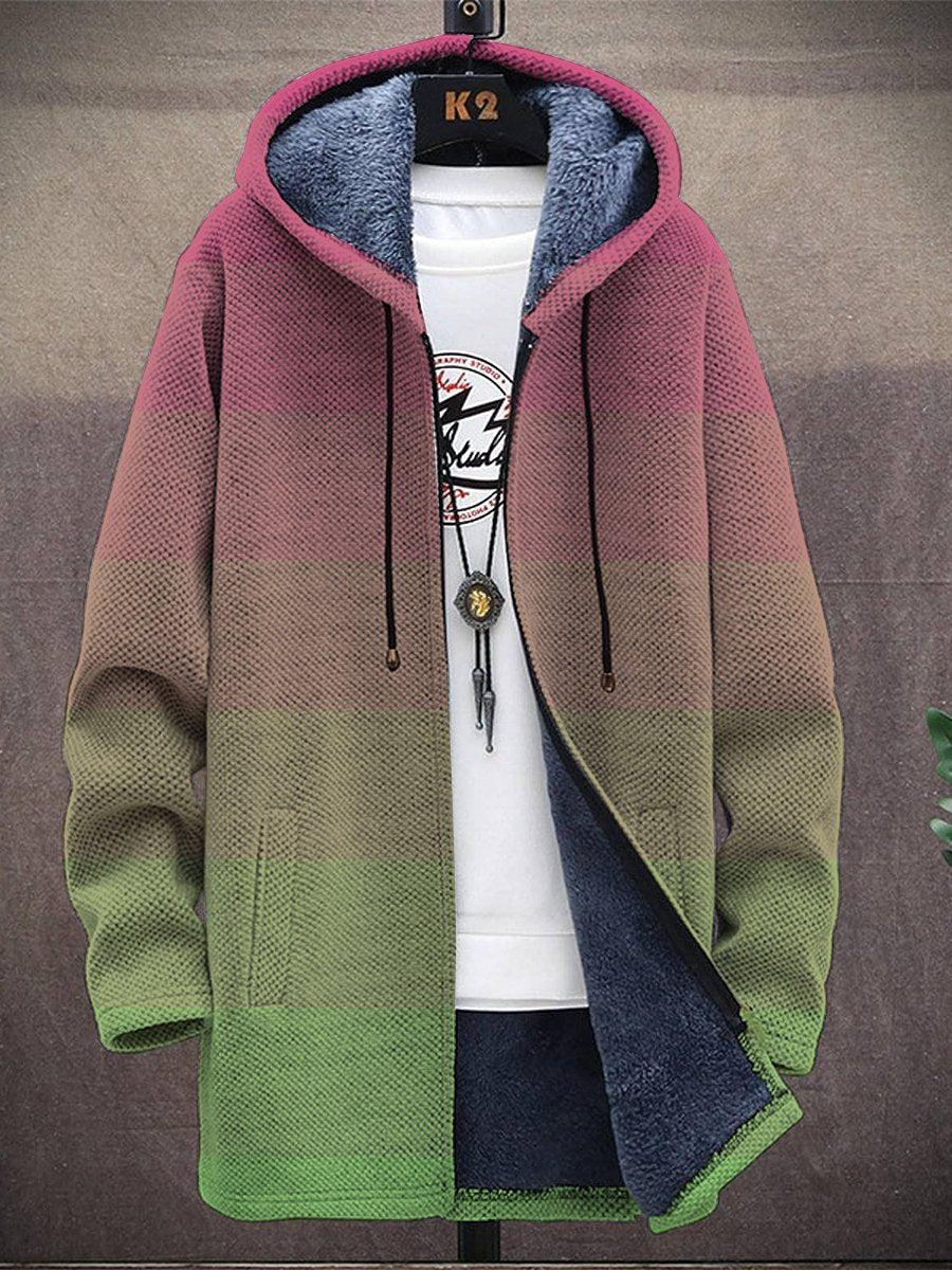Pink Gradient Print Hooded Two Pocket Fleece Cardigan - DUVAL