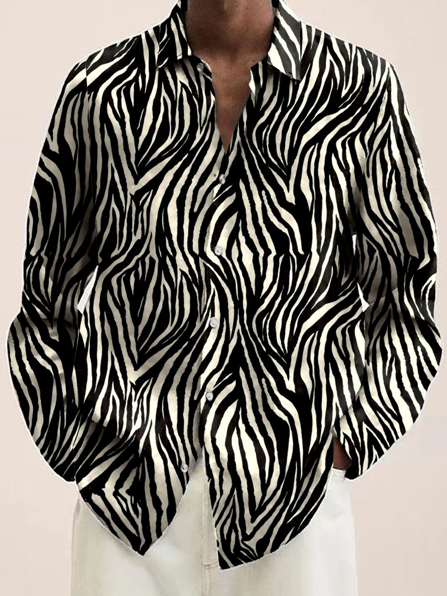 Vintage Simple Zebra Pattern Stripes Print Long Sleeve Shirt