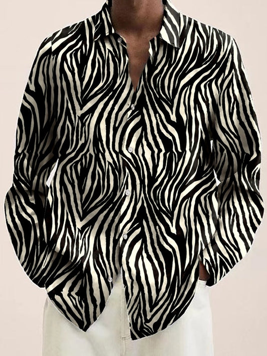 Vintage Simple Zebra Pattern Stripes Print Long Sleeve Shirt