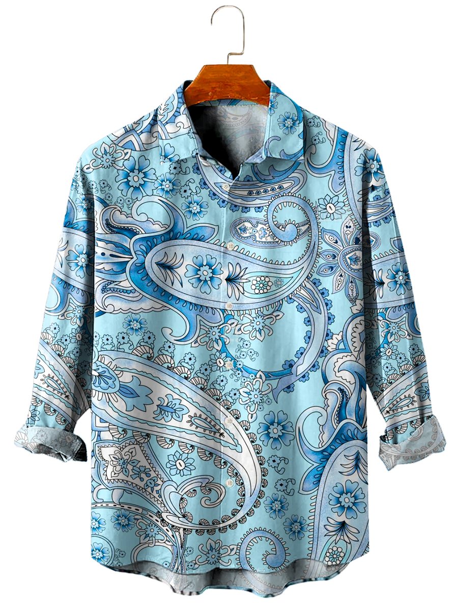 Paisley Pattern Print Casual Long Sleeve Shirt - DUVAL