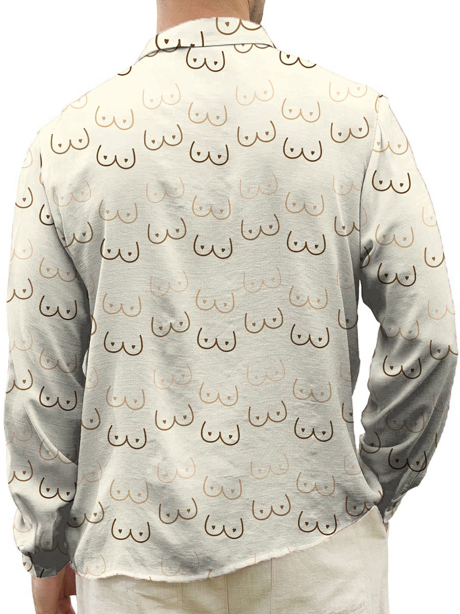 Men's Casual Shirt Fun Sexy Boobs Print Turndown Long Sleeve Print Shirt